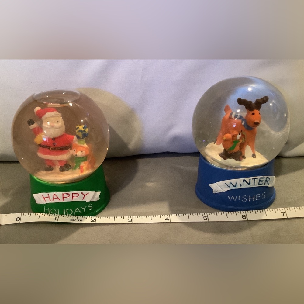 Greenbrier International, Inc. Set of 2 Holiday Snow Globes- Green and Blue